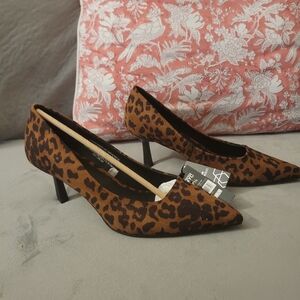 MADDEN NYC Women’s Leopard Print Pointed Toe Kitten Heel Pumps